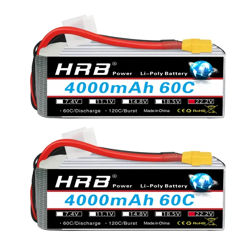 HRB 6S LiPo Drone Battery, 22.2V 4000mAh 60C, XT90 (1-2 Pack)