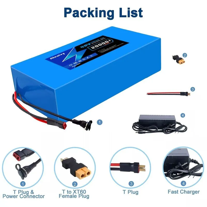 Aleaivy 48V E-Bike Battery Pack with Charger, 10-20Ah