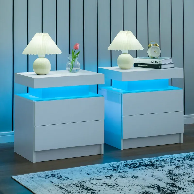 Cubehom Nightstand Set of 2 LED Nightstand with 2 Drawers,Night…