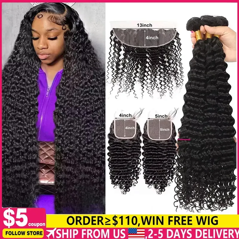 Human Hair Bundles With Closure Burmese Deep Wave Raw 3 4 Bundles…
