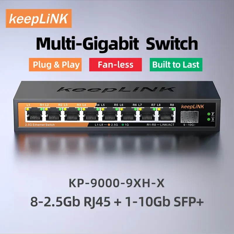 KeepLiNK 9-Port Multi-Gigabit Network Switch with 8-Port 2.5Gb…