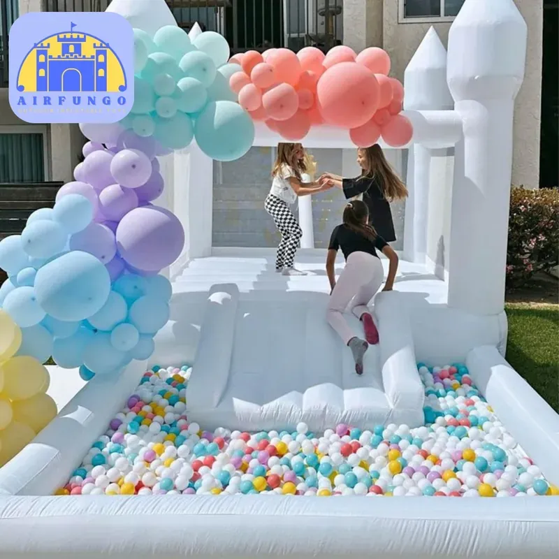 Kids 8x13x8ft Soft Play White Bounce House With Slide Ball Pit…