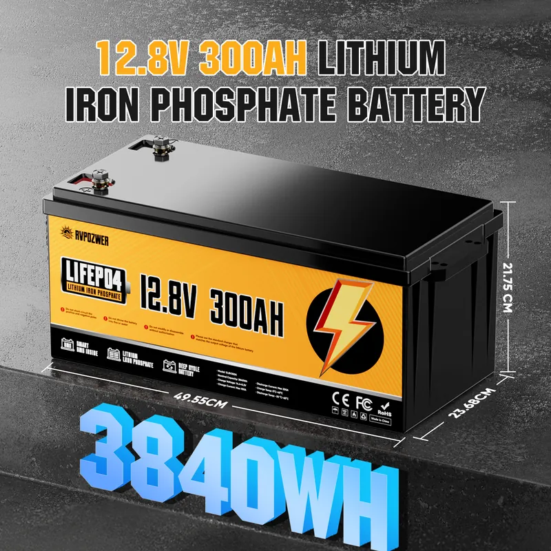 RVPOZWER 12V 300Ah LiFePO4 Battery (3,840Wh) with Smart BMS