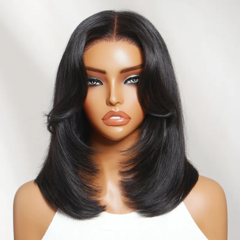 UNice 7x5 Glueless Lace Bob Wig, Human Hair, Natural Black