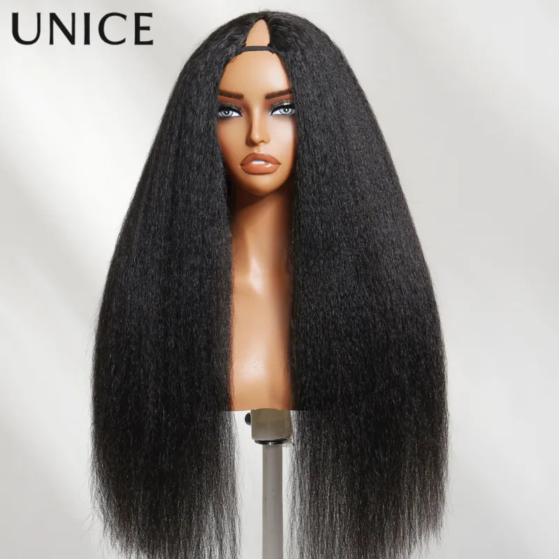UNice Kinky Straight V-Part Human Hair Wig, No Leave-Out